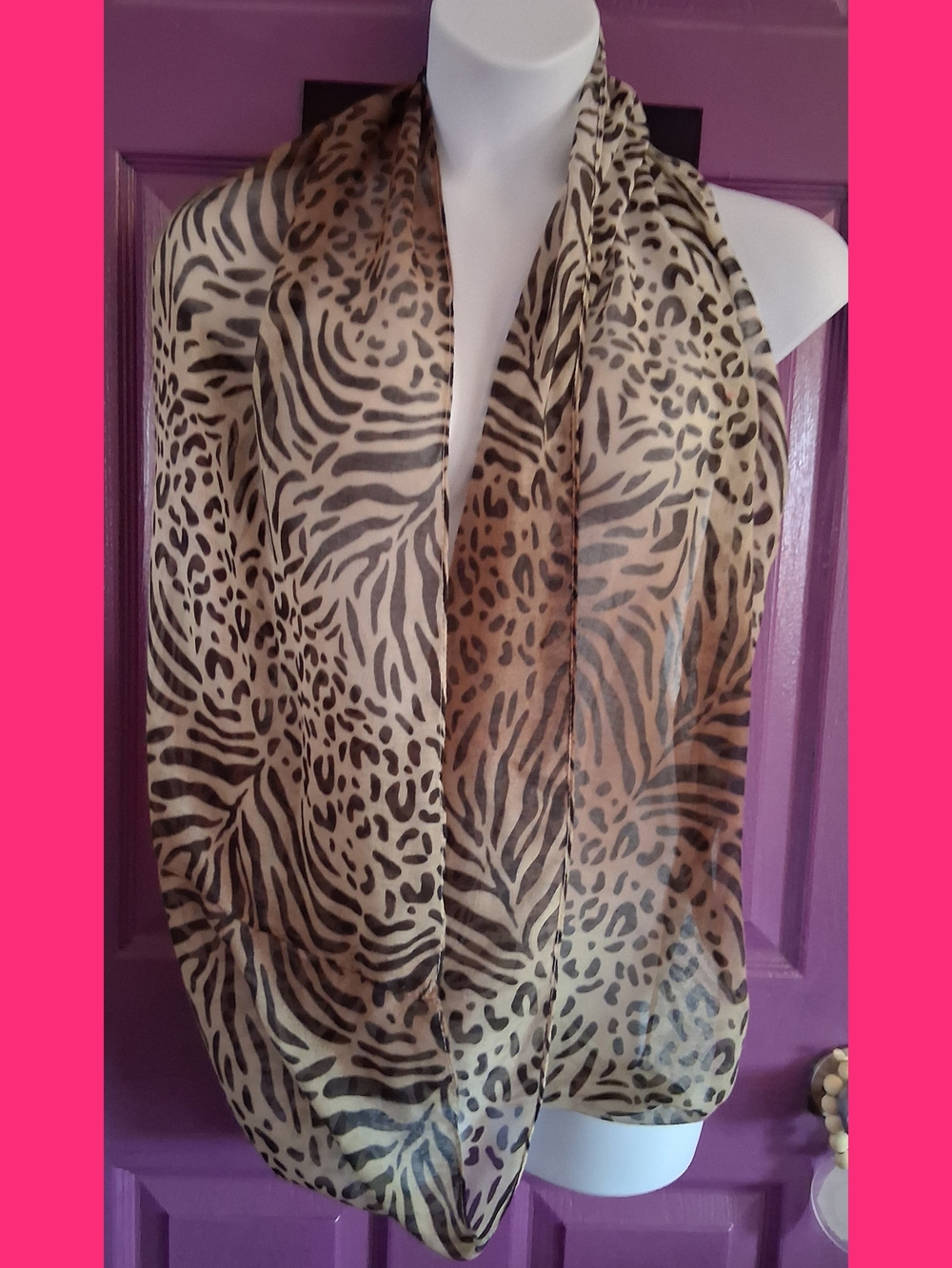 🐶5/$10🐶-2 Animal Print Lightweight Infinity Scarf And Scarf - Beige Brown